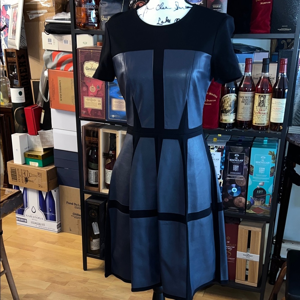 BCBGMaxAzria Black and Blue Panel Midi Dress